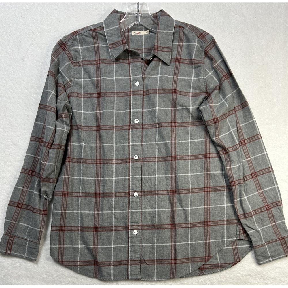 Faherty Womens Size M Gray Classic Brushed Long Sleeve Flannel Top (S4)